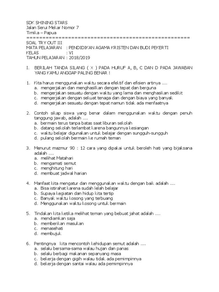 Try Out Pak Kelas 6 2019