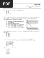 Algebra CW: Practice Problems For Exam#1 Your Name: - Date