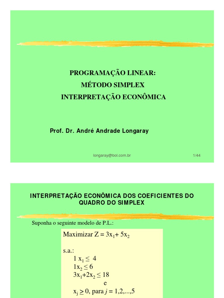 Interpretação Econômica do Método Simplex | PDF | Análise de ...