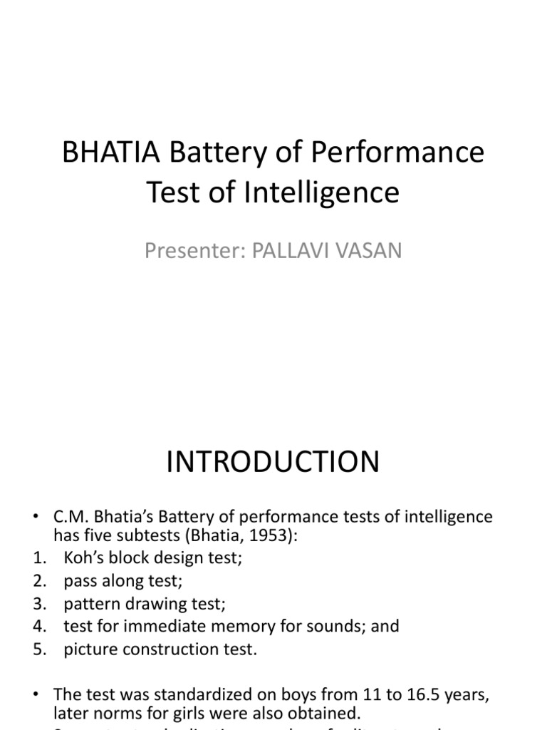 BHATIA Battery of Performance Test of Intelligence PDF Mental Processes Cognition
