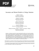 Insomnia and Mental Health in College Students: Daniel J. Taylor