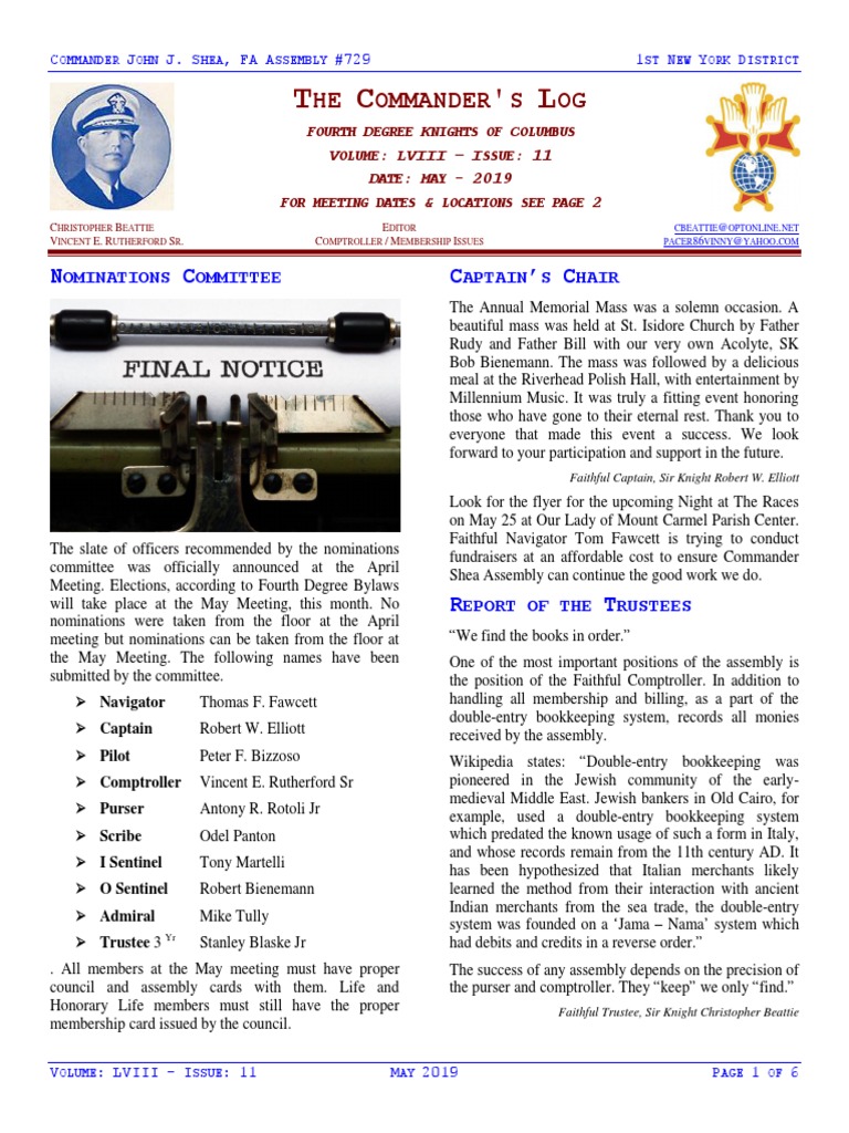 Commander's Log May 2019 | PDF | Service Industries | Accounting