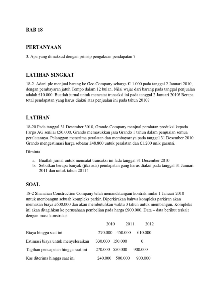 Akuntansi Keuangan Menengah 2 Bab 18 19 21 22 Soal Docx