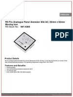 Datasheet: RS Pro Analogue Panel Ammeter 40A AC, 92mm X 92mm Moving Iron 901-0365