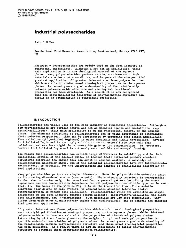 Industrial Polysaccharides PDF Polysaccharide Polymers