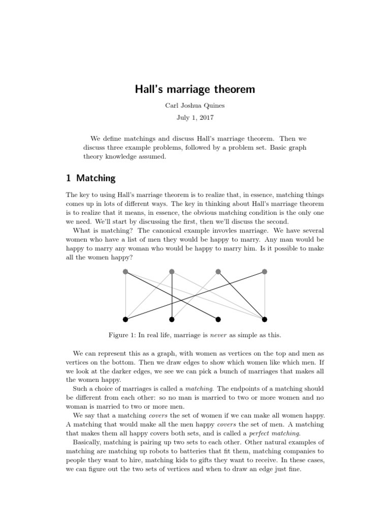 Hall's Marriage Theorem: 1 Matching | PDF | Discrete Mathematics ...