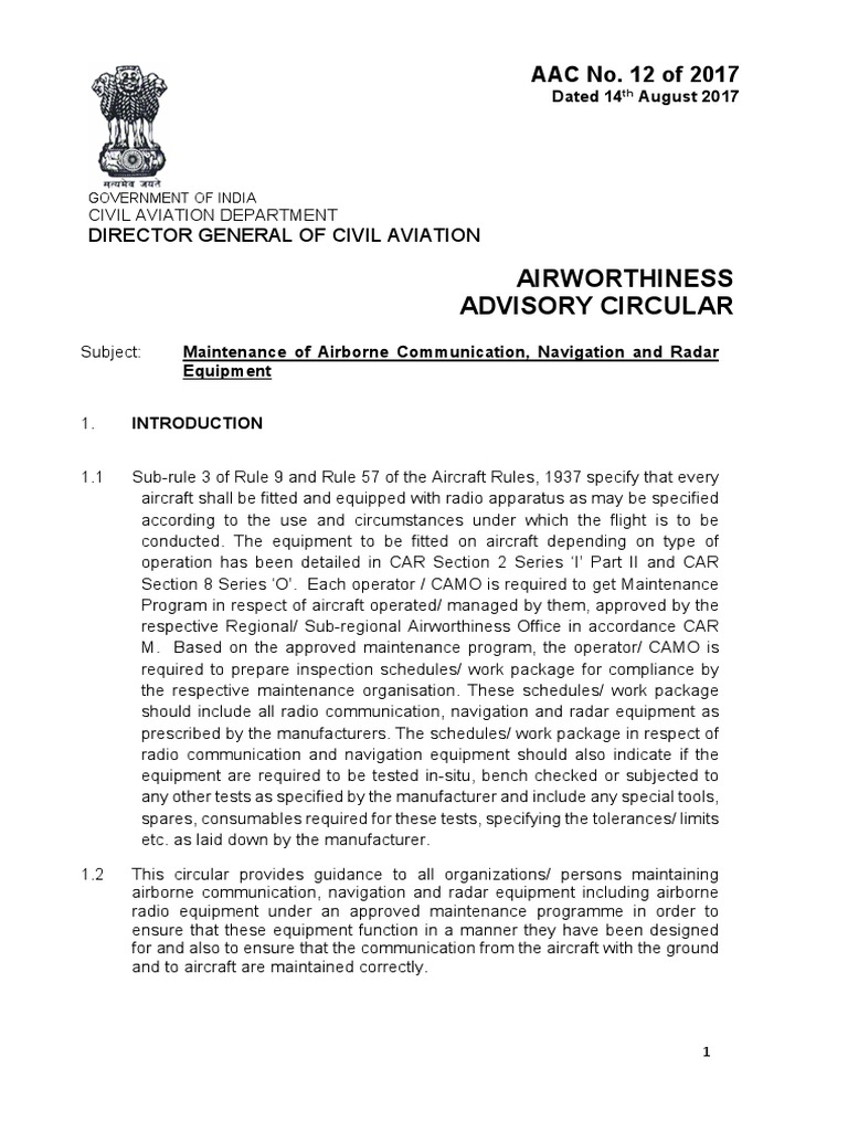 Airworthiness Advisory Circular Director General of Civil Aviation PDF Aviation Electronics