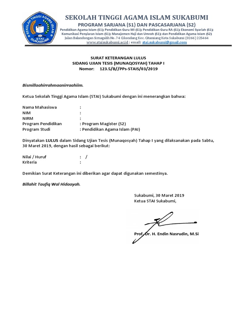 6 Surat Keterangan Lulus Sidang Tahap I