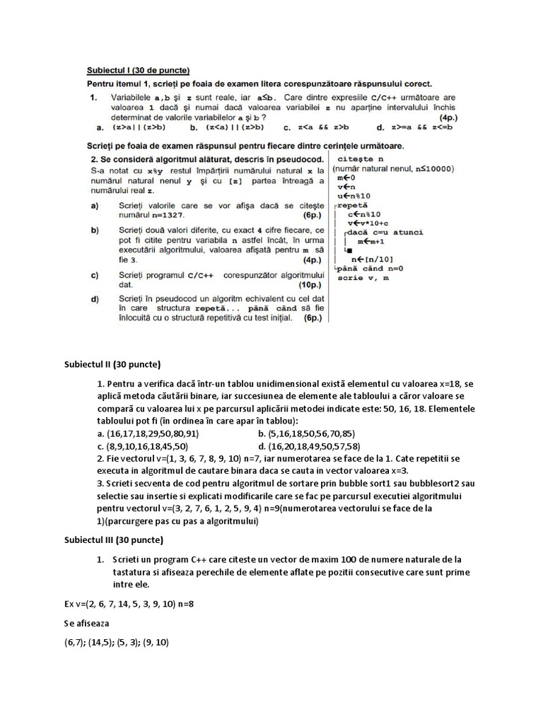 Exemplu de Test Informatica | PDF