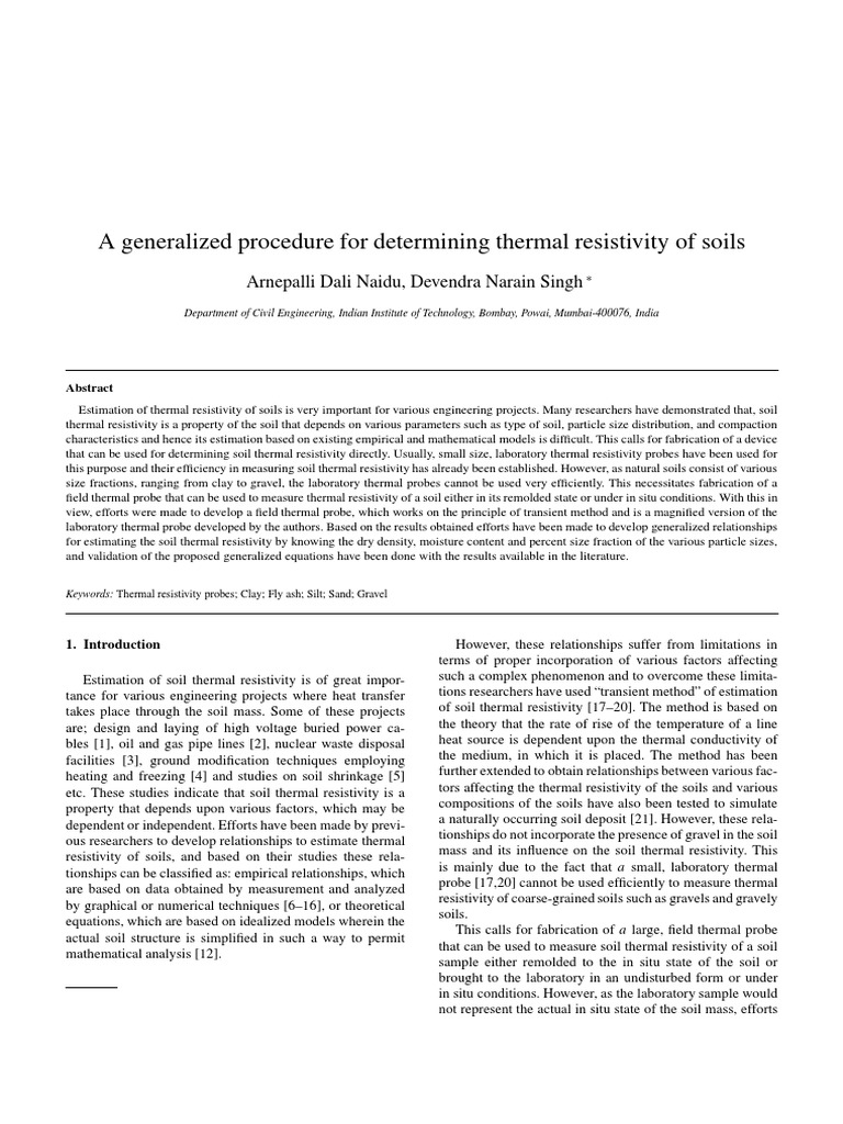 Soil Thermal Resistivity Measurement Method | PDF | Electrical ...