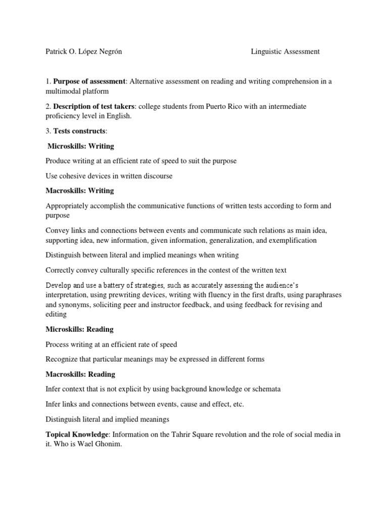 Multimodal Linguistic Assessment Guide | PDF | Rubric (Academic ...