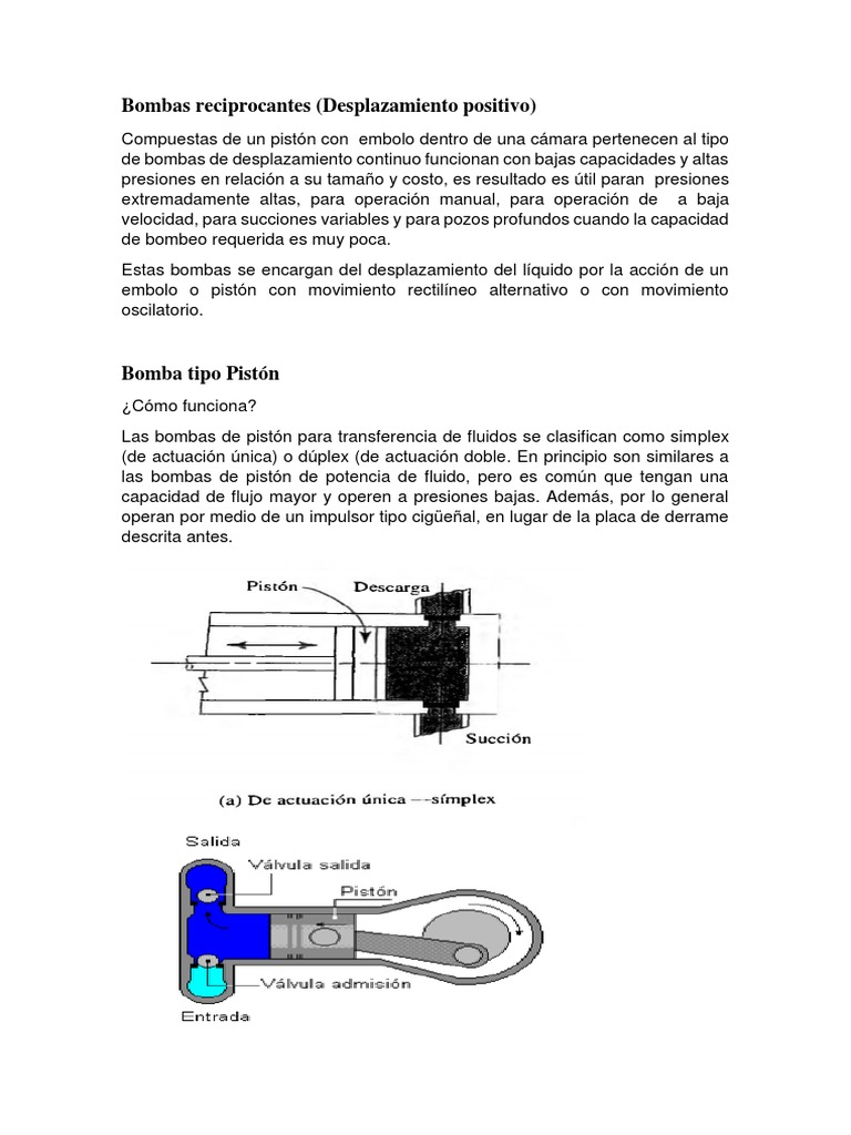 Bombas Reciprocantes: Guía Técnica | PDF | Bomba | Pistón