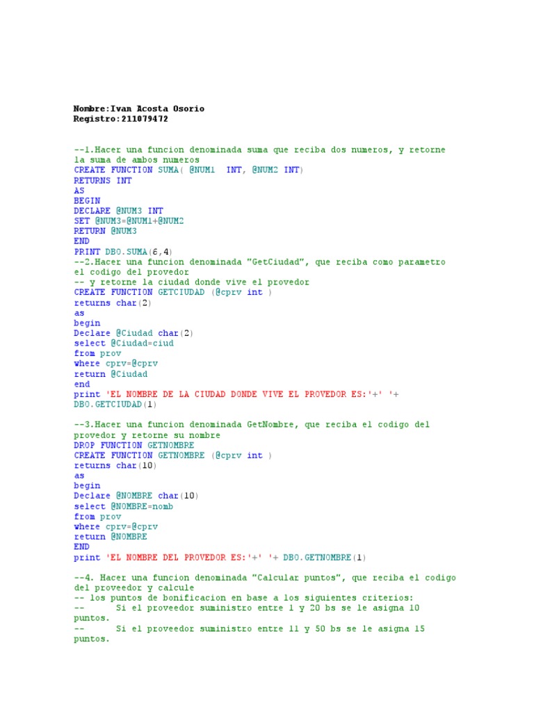 Practica Programacion de Funciones en Transact SQL | PDF | Gestión de ...