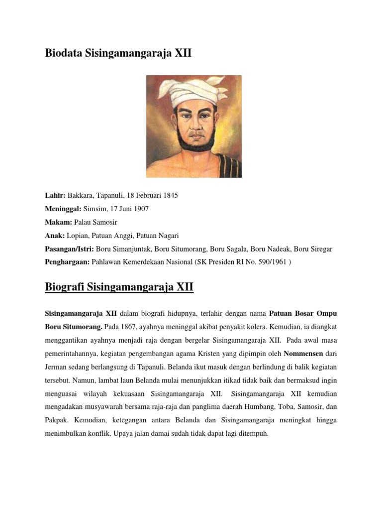 Biografi Sisingamangaraja Xii