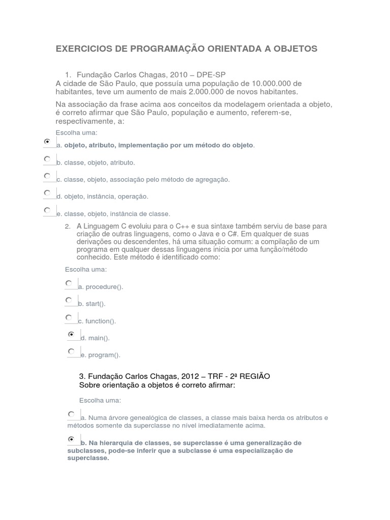 Exercícios de Programação Orientada a Objetos | PDF | Classe ...