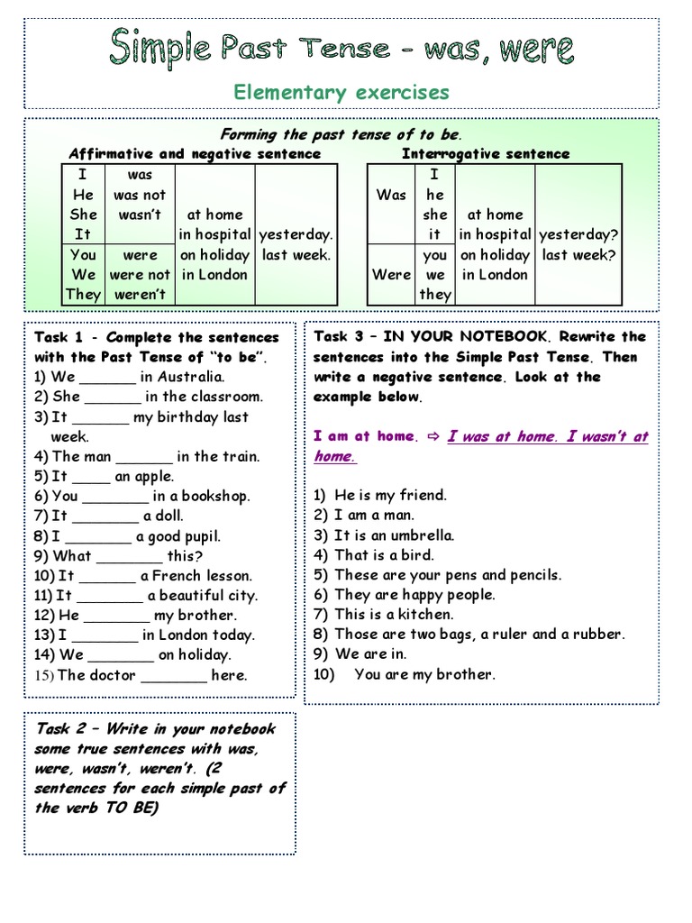 Past Simple Tense: Was/Were Exercises | PDF | Language Mechanics ...