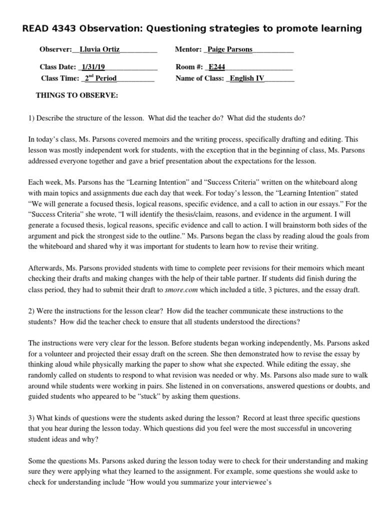 Questioning Strategies in English Class | PDF | Essays | Thesis