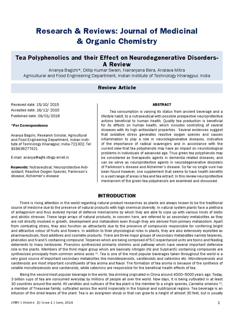 Tea Polyphenols and Neuroprotection | PDF | Amyloid Beta | Oxidative Stress