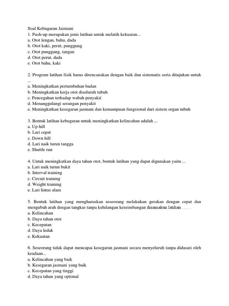 Soal Kebugaran Jasmani Pdf
