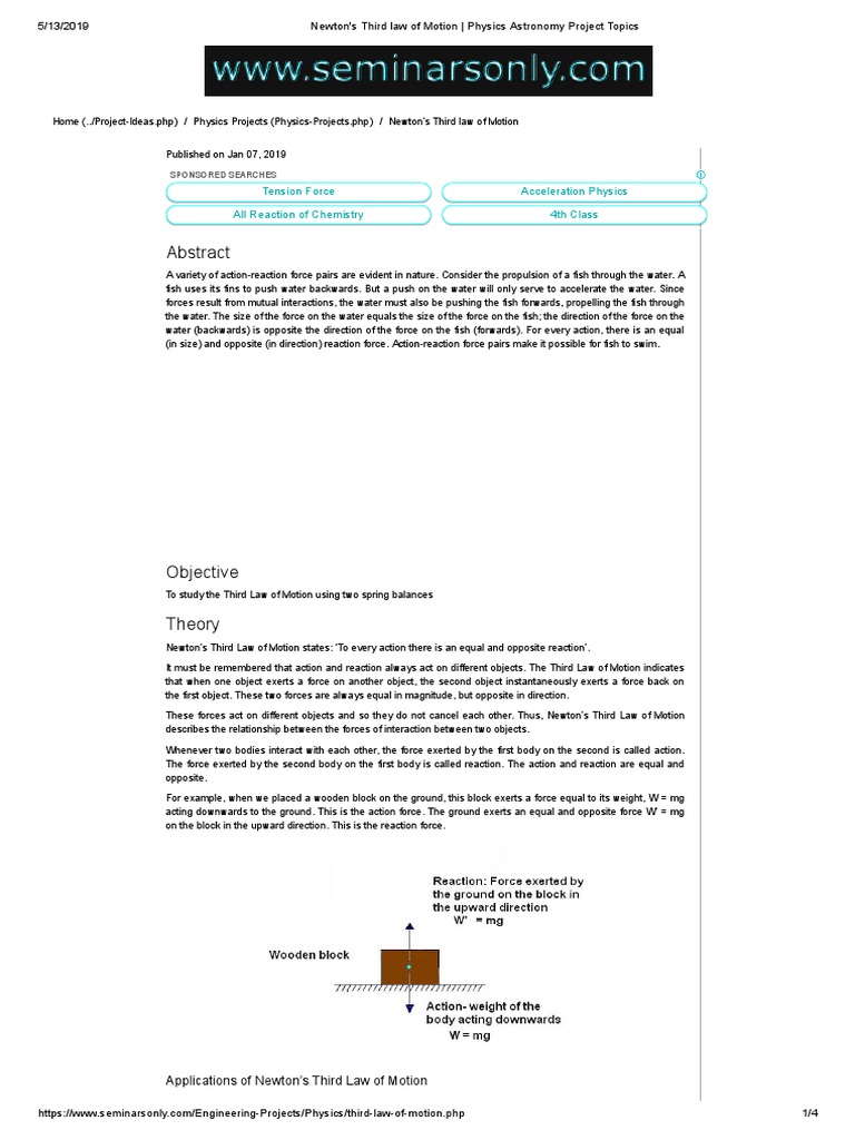 Newton S Third Law Of Motion Physics Astronomy Project Topics Newton S Laws Of Motion Physics