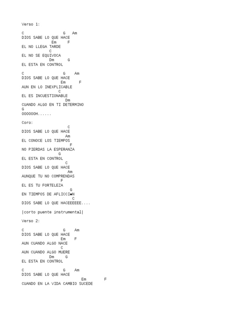 Dios Sabe Lo Que Hace: Letra y Acordes | PDF