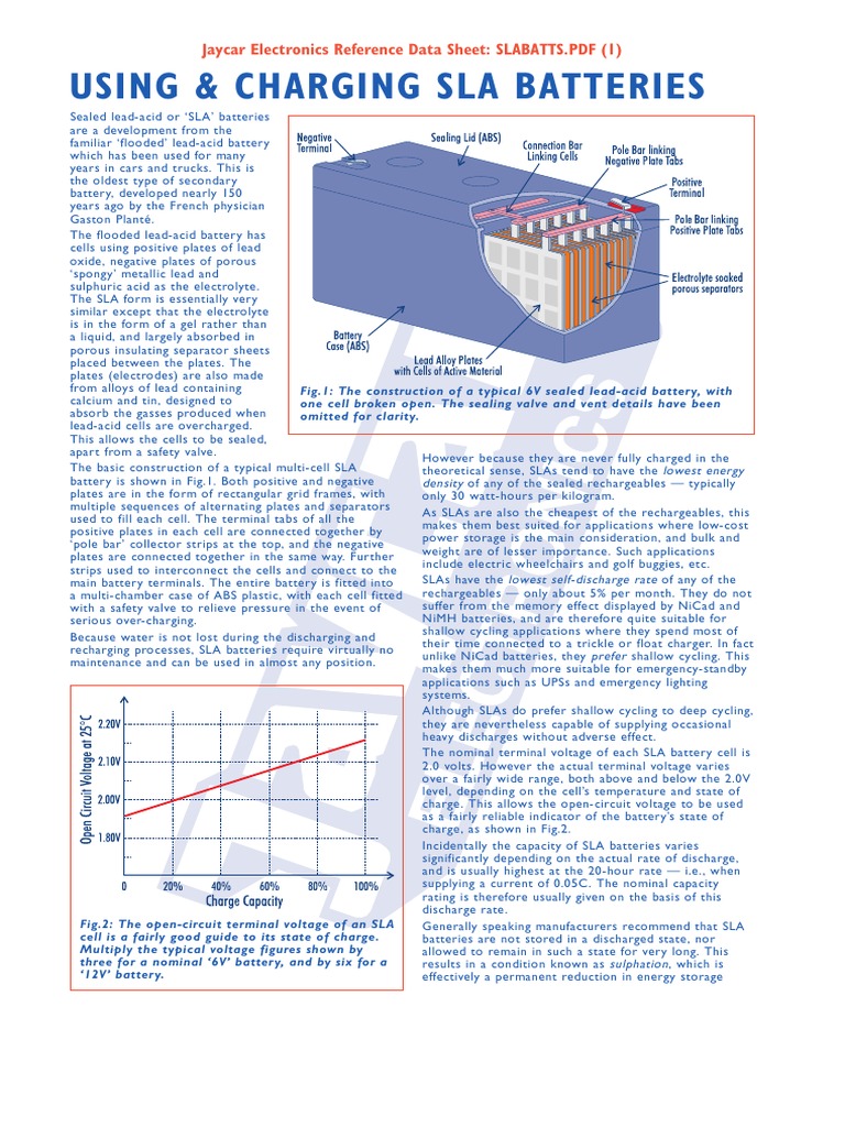 Using & Charging Sla Batteries Jaycar Electronics Reference Data Sheet