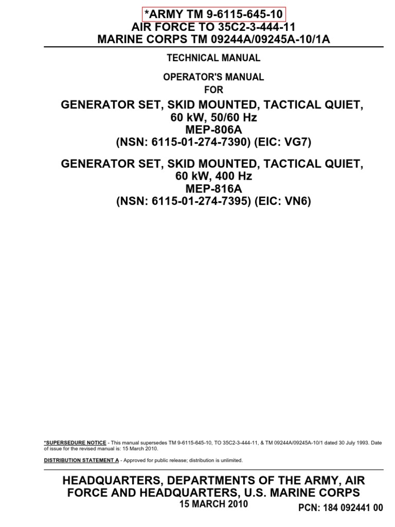 Tactical Quiet Generator Operator Manual | PDF | High Voltage ...