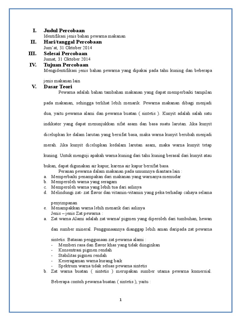 Praktikum Kimia 1 Identifikasi Pewarna Makanan Revisi