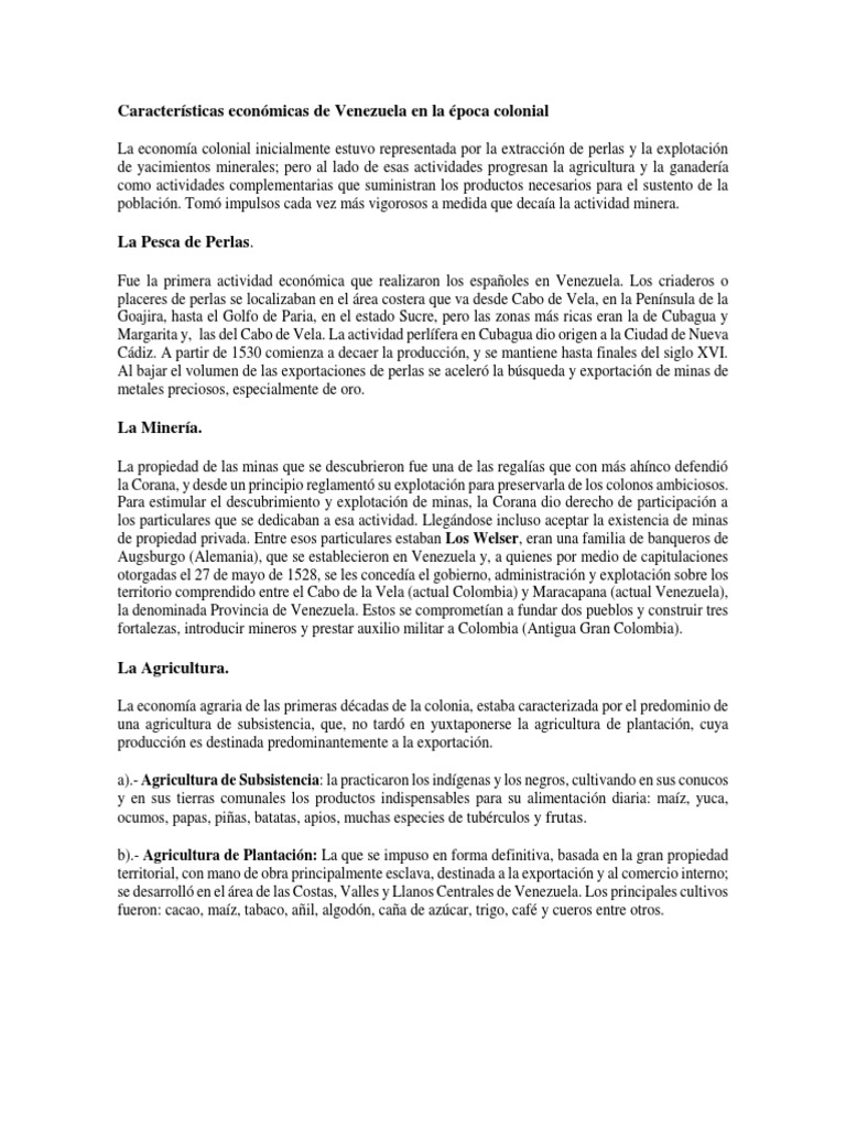 Características Económicas de Venezuela en La Época Colonial | PDF ...
