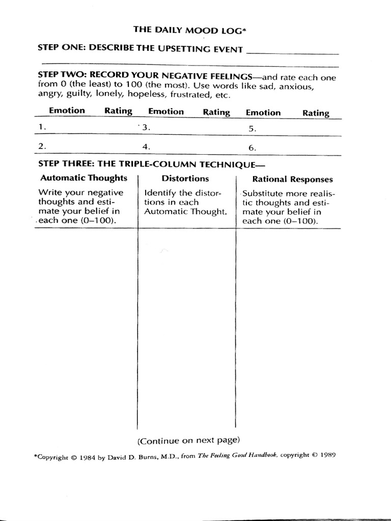 Feeling Good Burns Printable Worksheets