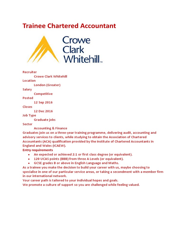 Trainee Chartered Accountant Entry Requirements PDF Investing