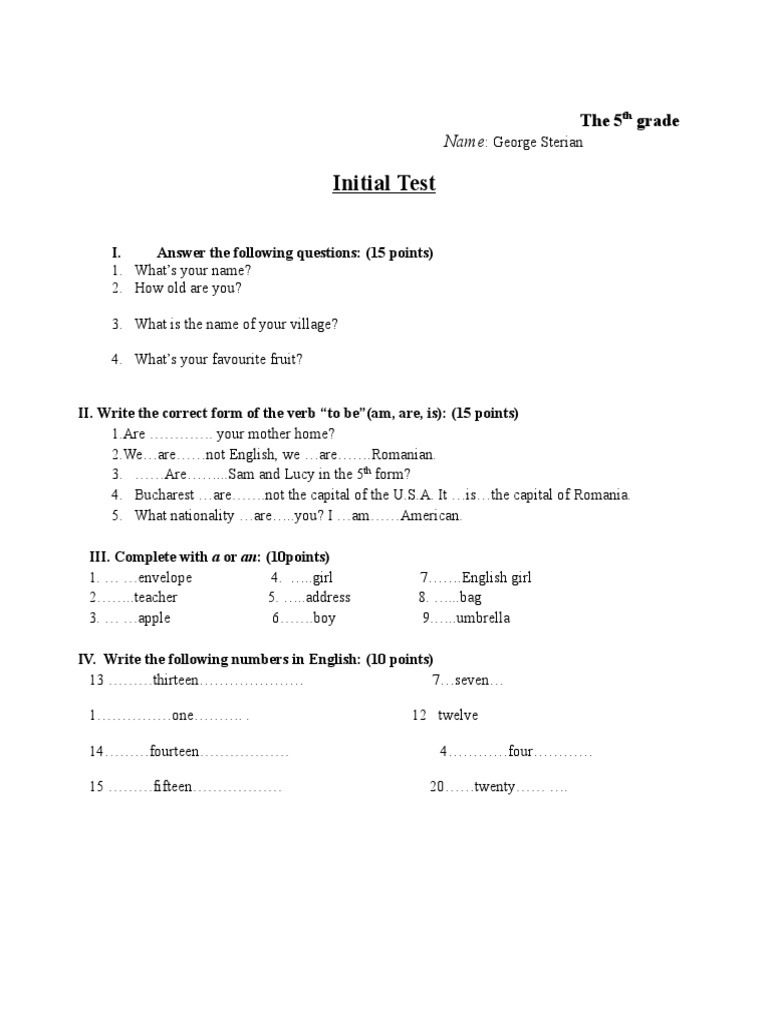 5th Grade Initial Test Questions | PDF | Career & Growth | Language ...