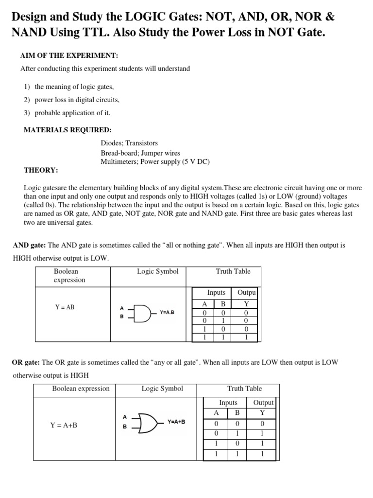 Design and Study The LOGIC Gates PDF PDF Business