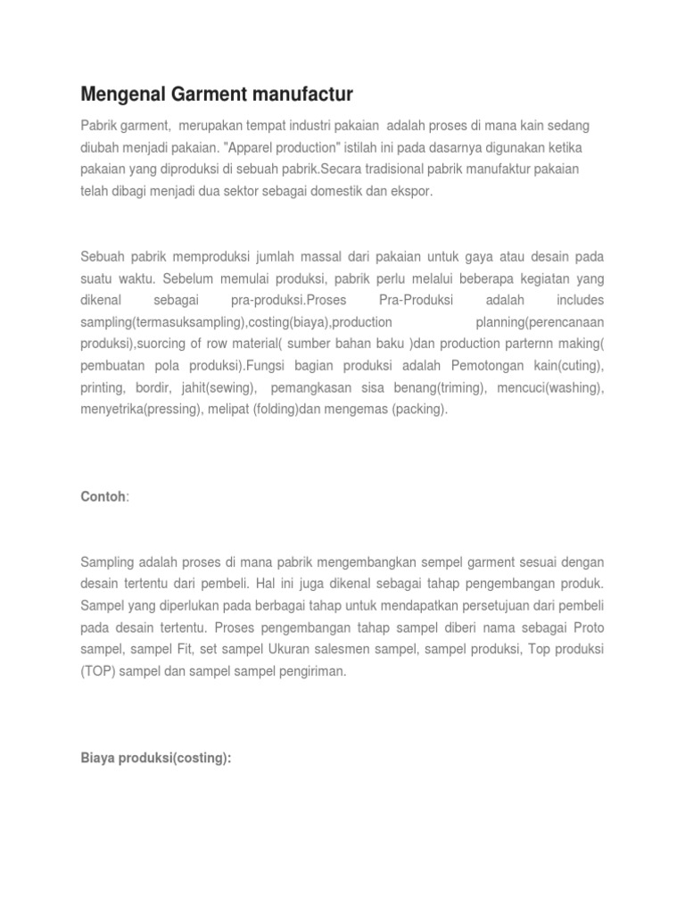 Mengenal Garment Manufactur | PDF