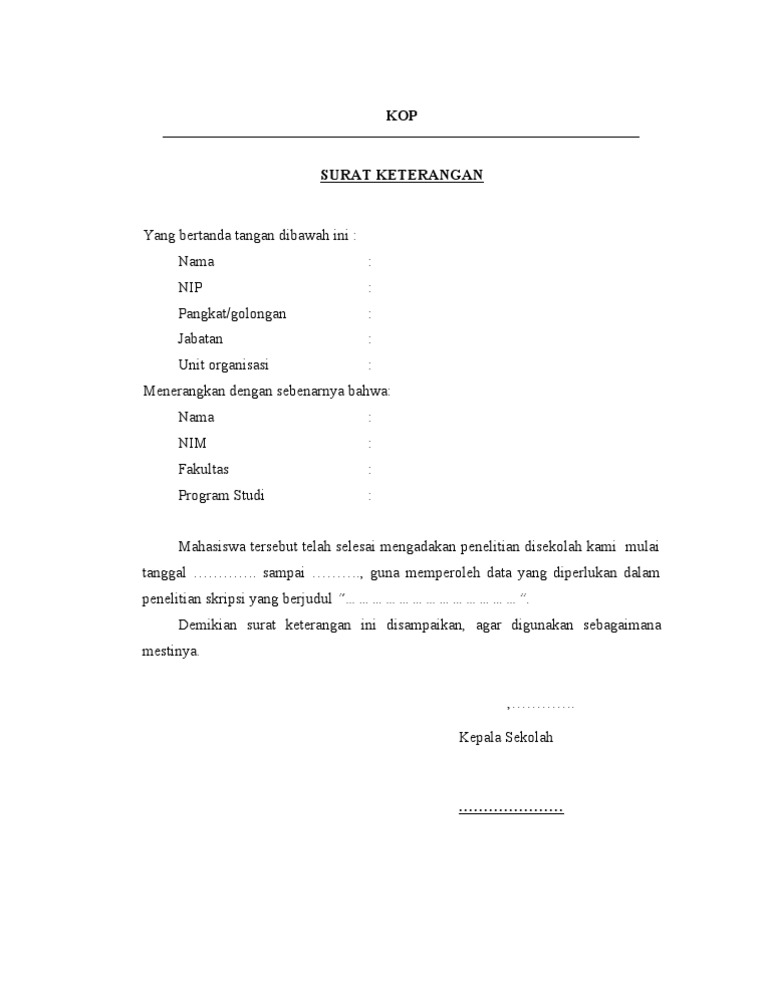 Surat Keterangan Penelitian