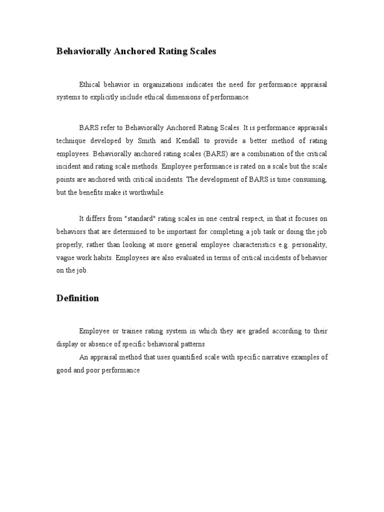 Behaviorally Anchored Rating Scales Explained | PDF | Performance ...