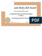 Mark Twain Book Club Award: Signed - Date