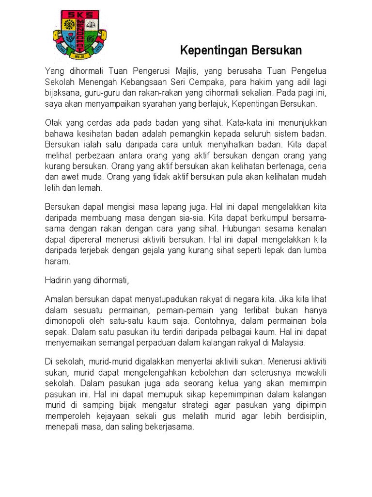 Kepentingan Bersukan Pdf