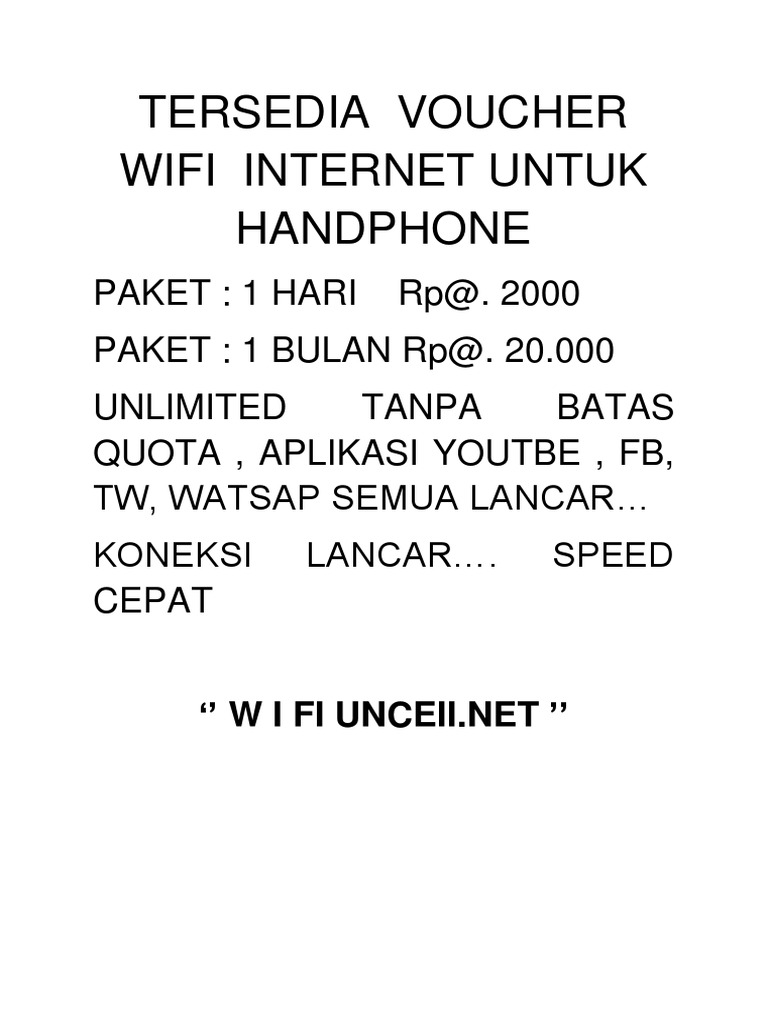 Tersedia Voucher Wifi Internet Untuk Handphone | PDF