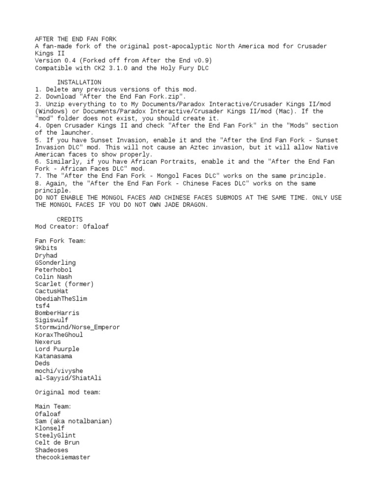 After The End Fan Fork Readme Pdf Leisure