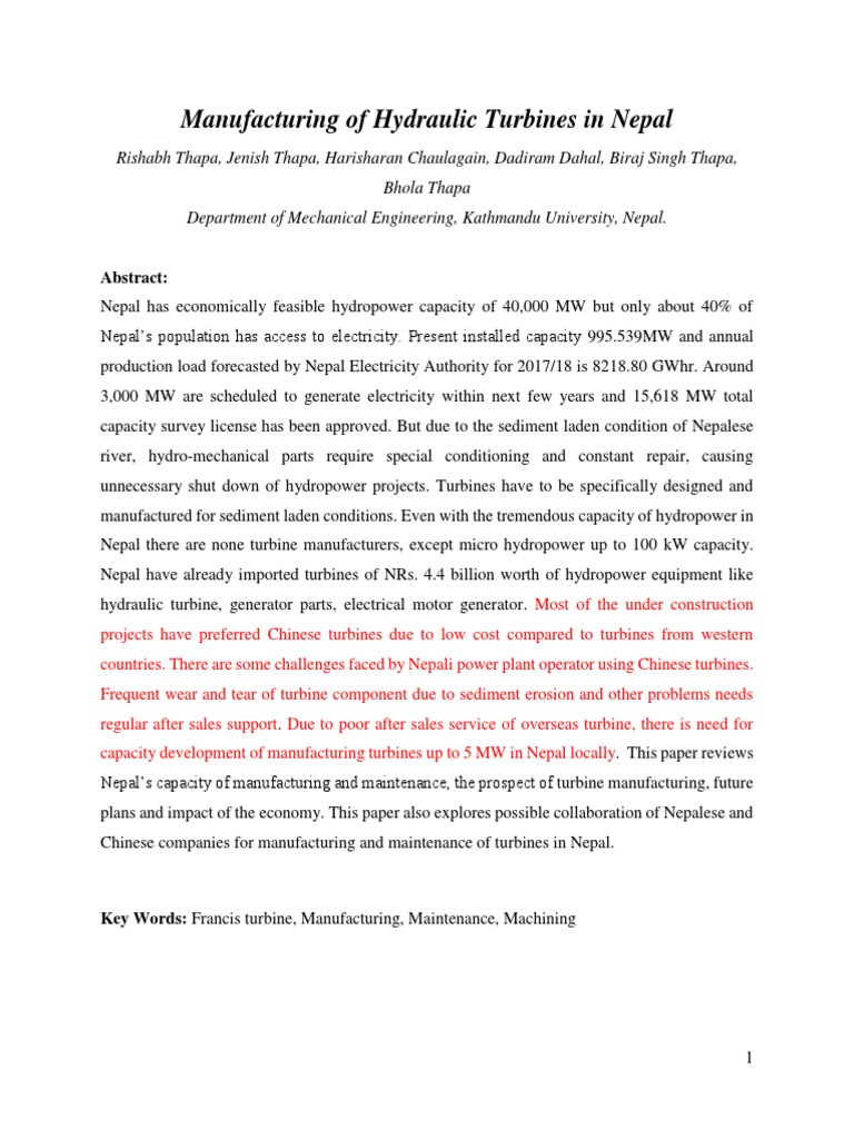 Hydro Nepal Prospect Of Business Of Hydropower Turbines Between Nepal