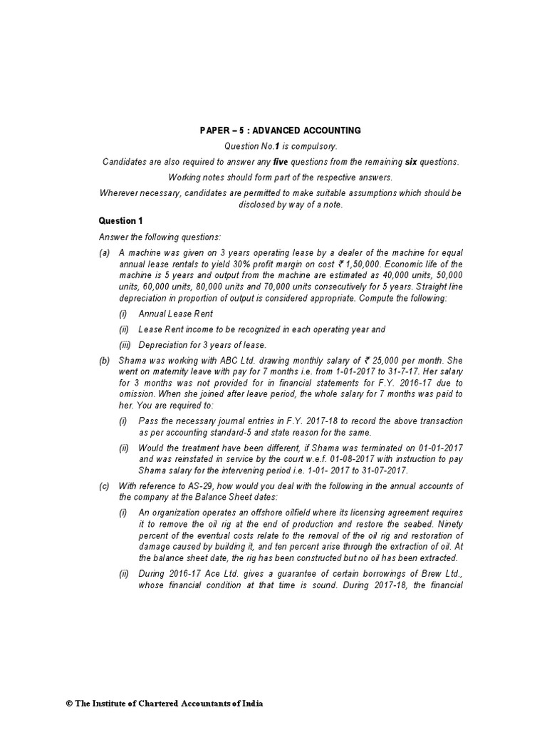 Chartered Accountant Paper Pattern 