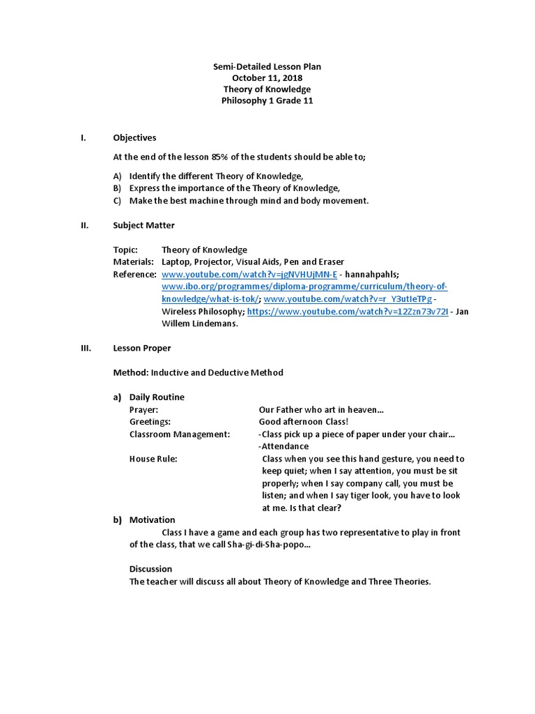 Grade 11 Theory of Knowledge Lesson Plan | PDF | Rationalism | Theory