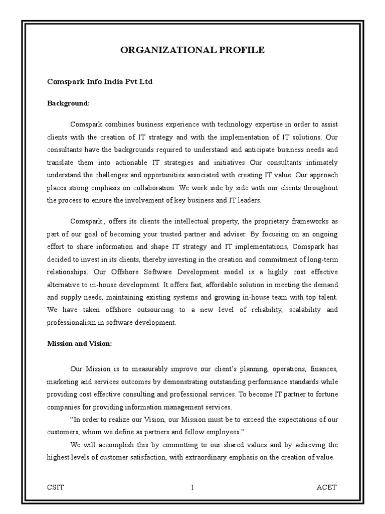 Organizational Profile: Comspark Info India PVT LTD | PDF | Php | Use Case
