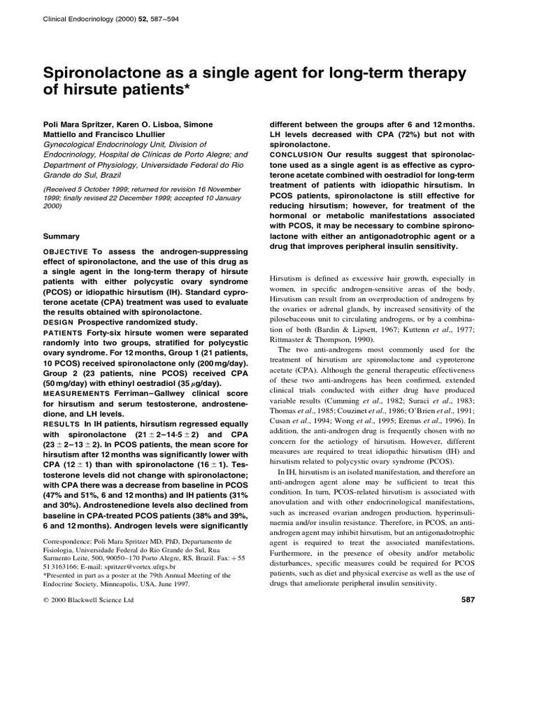 Spironolactone As A Single Agent For LongTerm Therapy of Hirsute