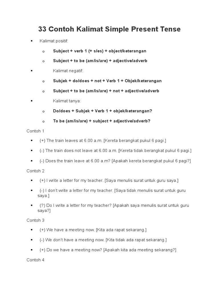 33 Contoh Kalimat Simple Present Tense | PDF