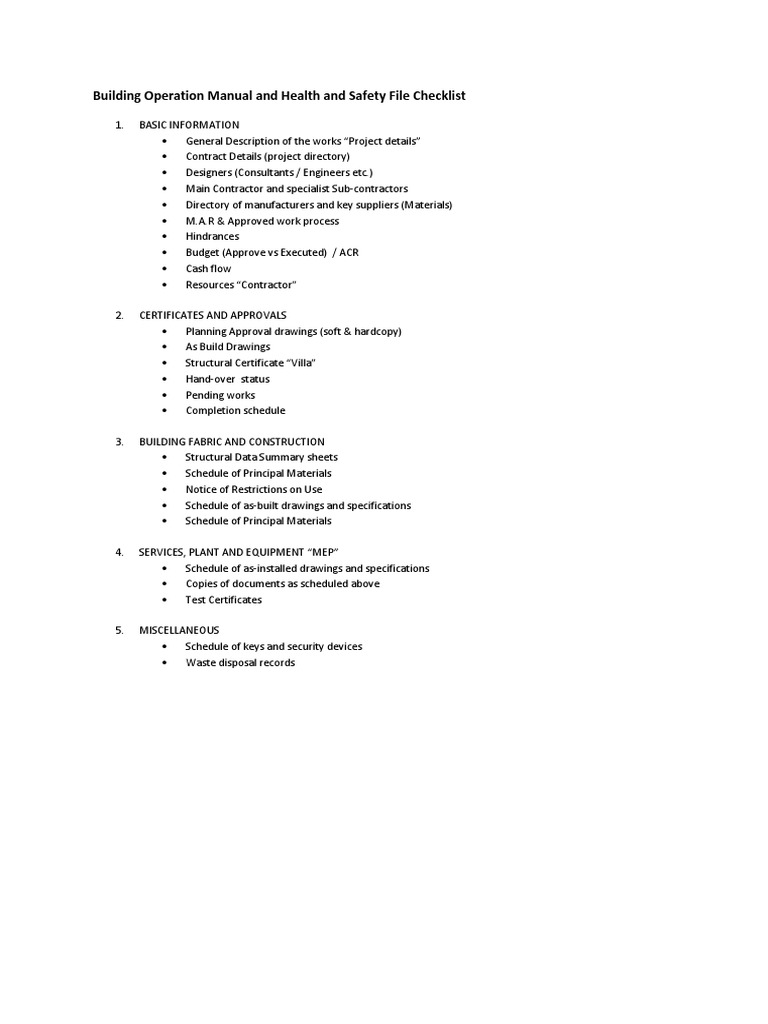 Health and Safety File Checklist Guide | PDF | Art | Technology ...