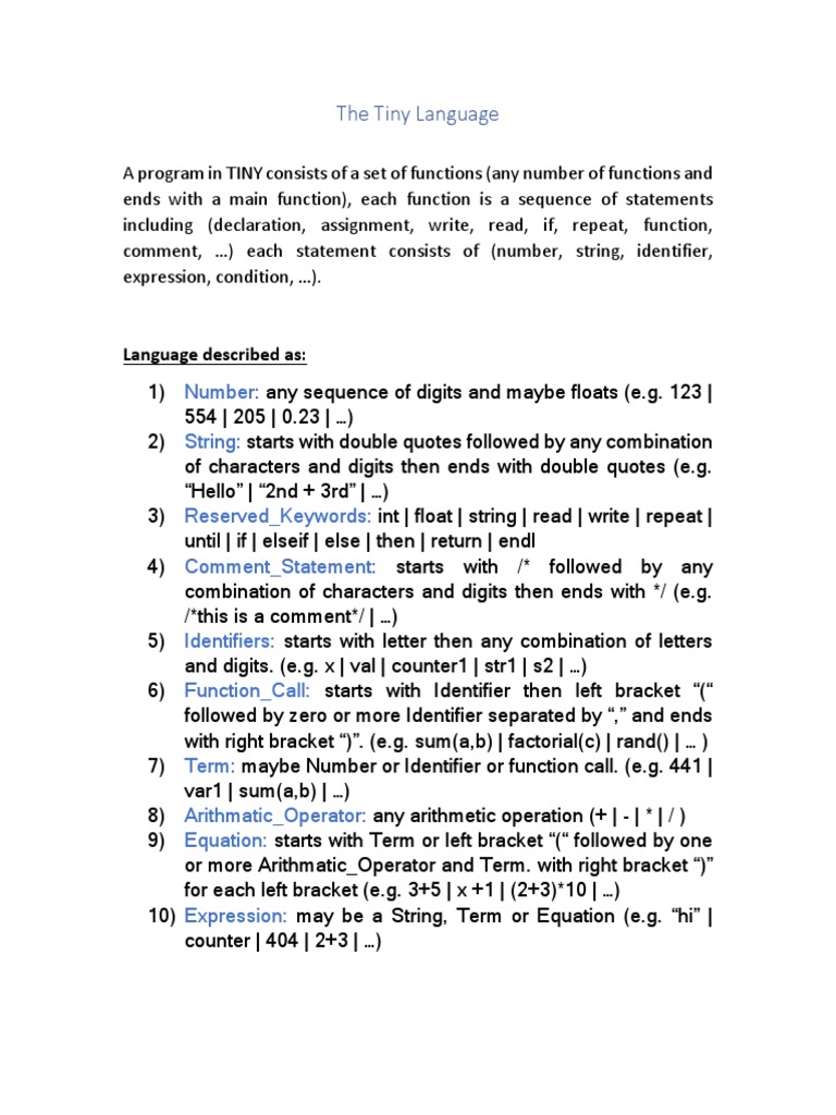 Tiny PL - Language Description | PDF | Identifier | Subroutine