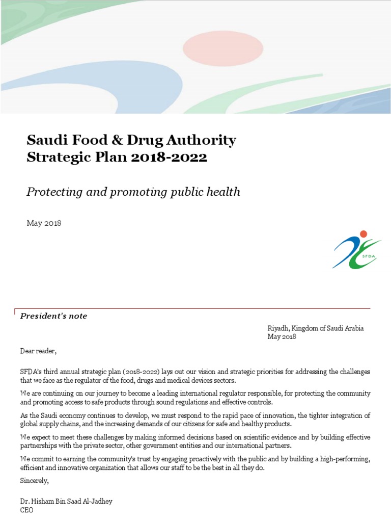 SFDA Strategic Plan 2018-2022 Overview | PDF | Pharmacovigilance | Risk ...