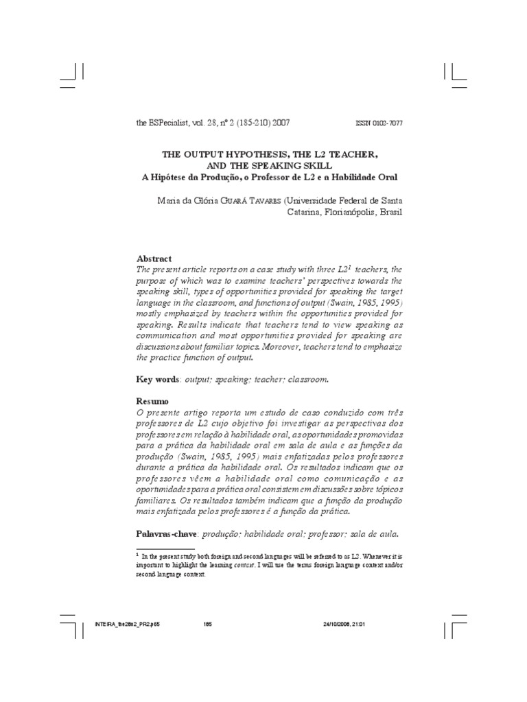 Output Hypothesis | PDF | Second Language | Fluency